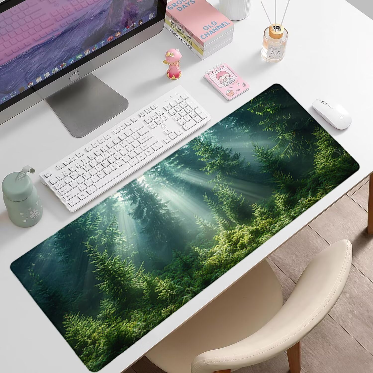 Podkładka pod mysz do gier XXL - 1600x800x3mm - leśna duża antypoślizgowa mata na klawiaturę biurową ze zszytymi krawędziami, duża podkładka pod mysz do gier w biurze i domu, poprawia prędkość-35481