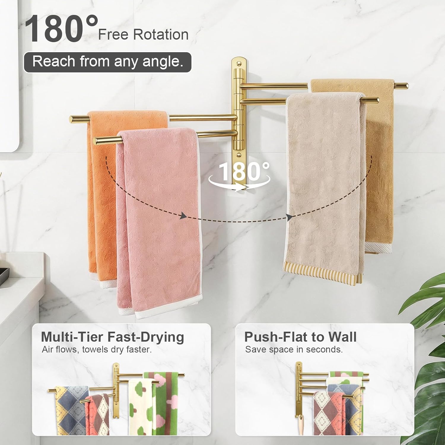 Swivle Gold wall Mounted Clothes Drying Rack and Towel Rack