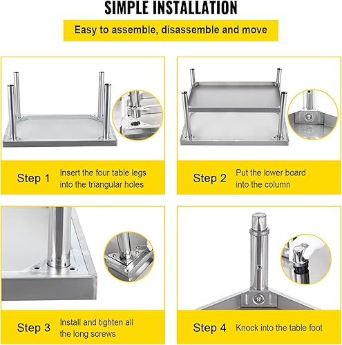 Miniatura 6 de VEVOR Soporte de parrilla de acero inoxidable, mesa de acero inoxidable de 36 x 30 x 24 pulgadas, mesa de soporte para parrilla con estante inferior