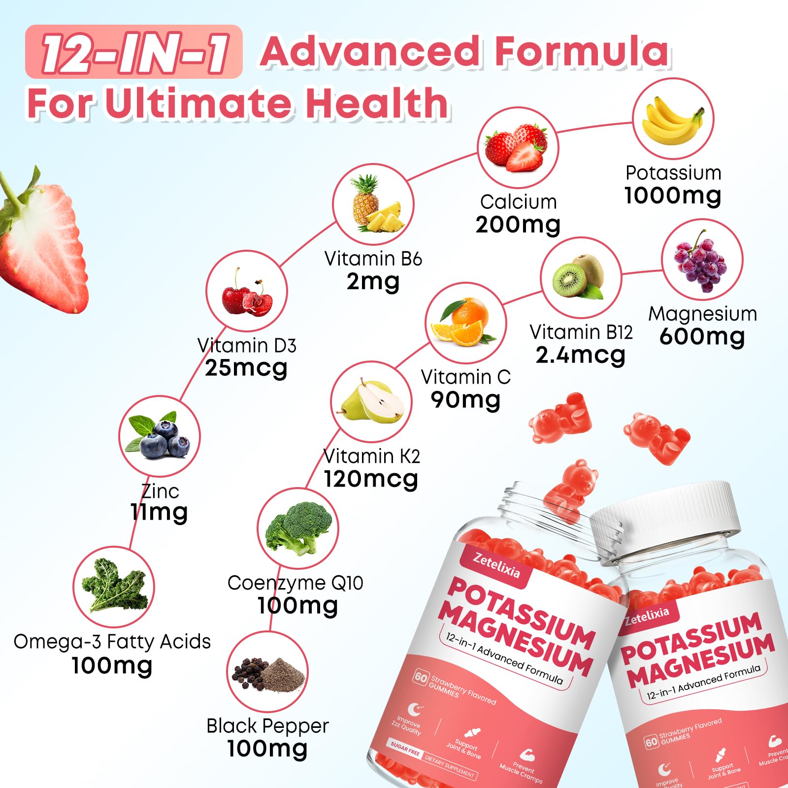 Potassium Magnesium Supplement Gummies for Adults Kids, Magnesium Glycinate & Potassium Citrate, Plus Multivitamin, Omega-3 & Black Pepper, Leg Cramps, Muscle & Heart Health, 60ct — Amazon image 7