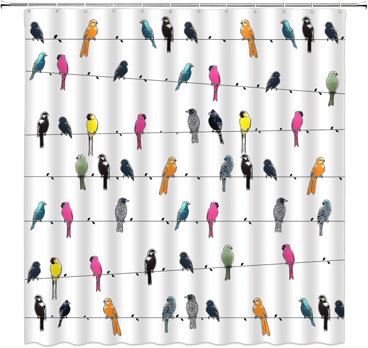 Bird Shower Curtain Birds on Tree Cute Colorful Boho Floral Funny Animal Farmhouse,White 70" Wx78 H Fabric Bathroom Decor Curtain with Hooks