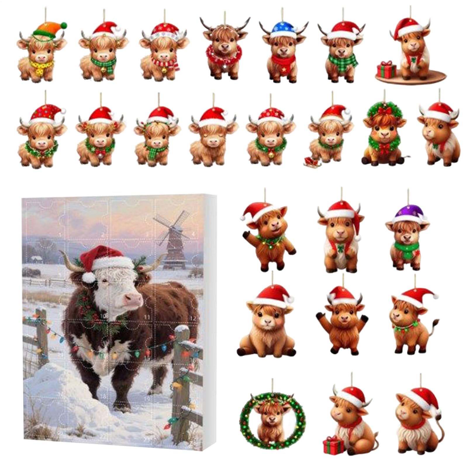 Calendrier de compte à rebours de Noël vache style ferme pour rétroviseur