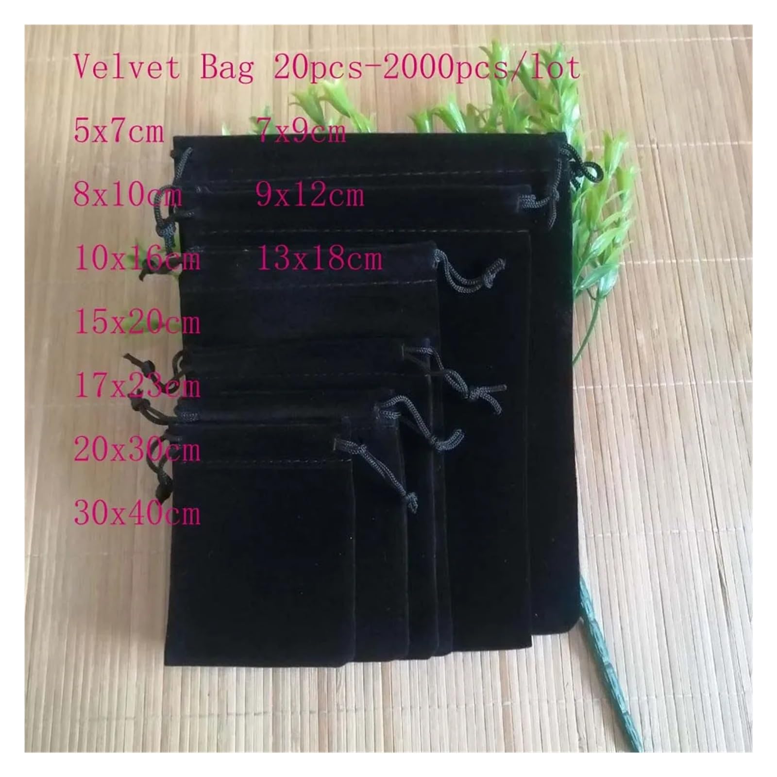 Samtbeutel Schmuckbeutel 20 Teile/los Schwarz Kordelzug Samt Taschen Schmuck Beutel Hochzeit Verpackung(30x40cm,25lot(500pcs))