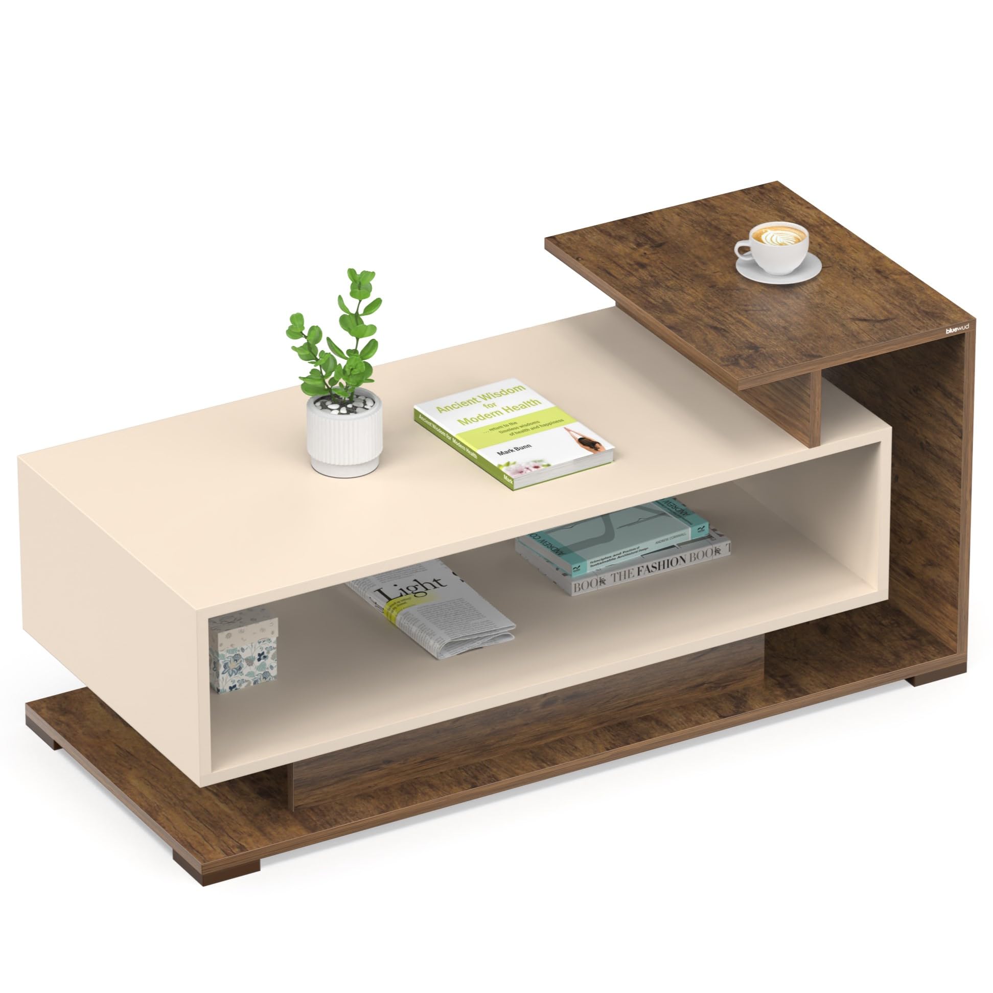 BLUEWUD Declove Engineered Wood Coffee Center Sofa Tea/Teapoy Console Table For Sofa Set Living Room Home Hall Furniture (Wild Wood & Beige), 47.5 Centimeters