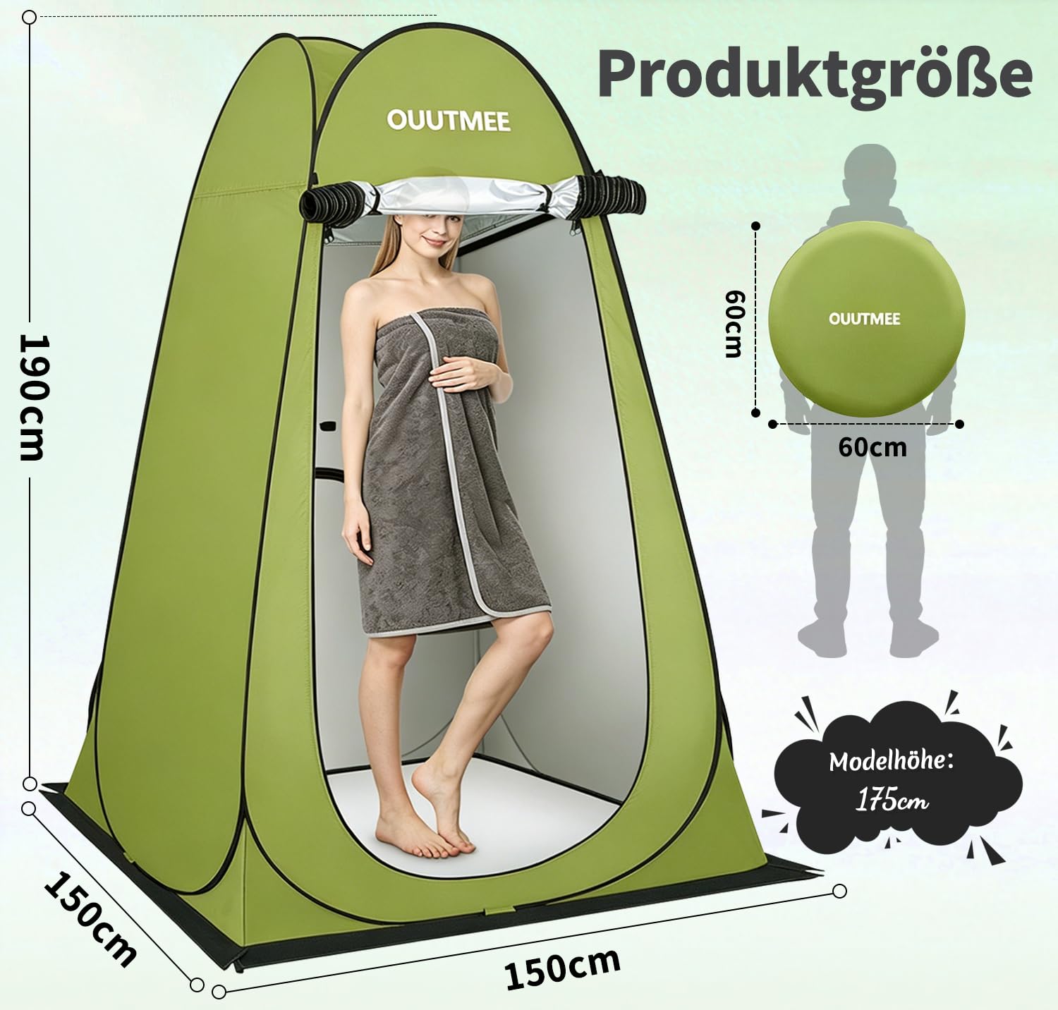 OUUTMEE Duschzelt, Camping Toilettenzelt, Tragbarer Pop Up Umkleideraum, Mobiler Strandumkleidezelt, Outdoor WC Zelt, UV-Schutz, Wasserabweisend Umkleidezelt für Wandern, (Schwarz/Blau/Grün/Orange)