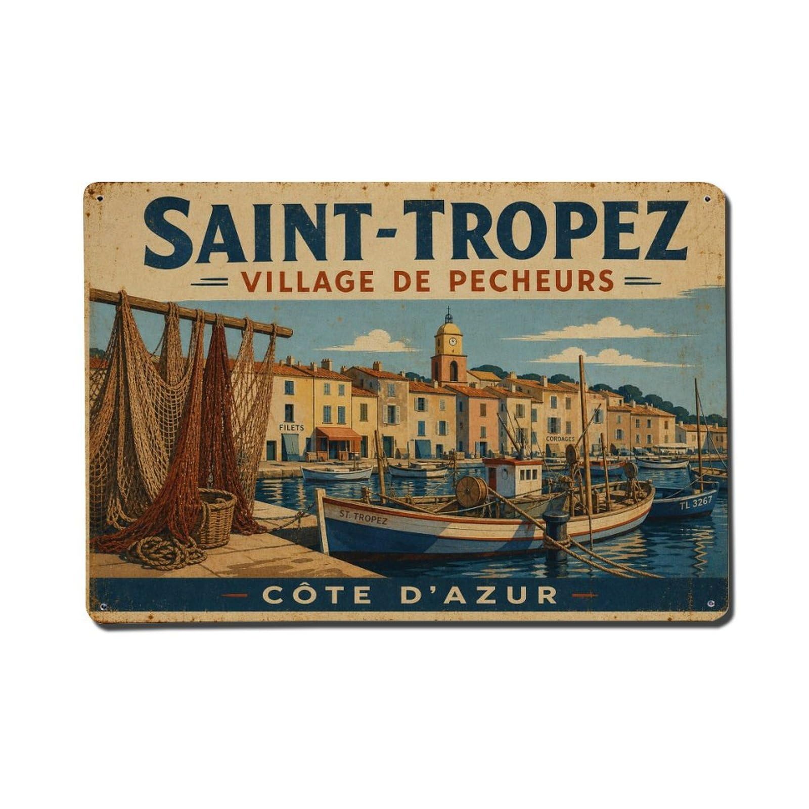 Riviera Travel France Harbor Maritime Classic Metal Tin Sign Plaque Wall Decor for Cafe, Man Cave, Club Bar, Office, Home Garden Round Metal Poster 8x12Inch