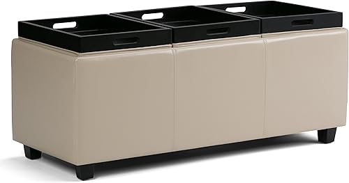 Miniatura 223 de Otomana rectangular de almacenamiento de cuero sintético Simpli Home Avalon., Cuero, Marrón Azul,Marrón Chocolate,Cloud gris,Gris oscuro,Azul