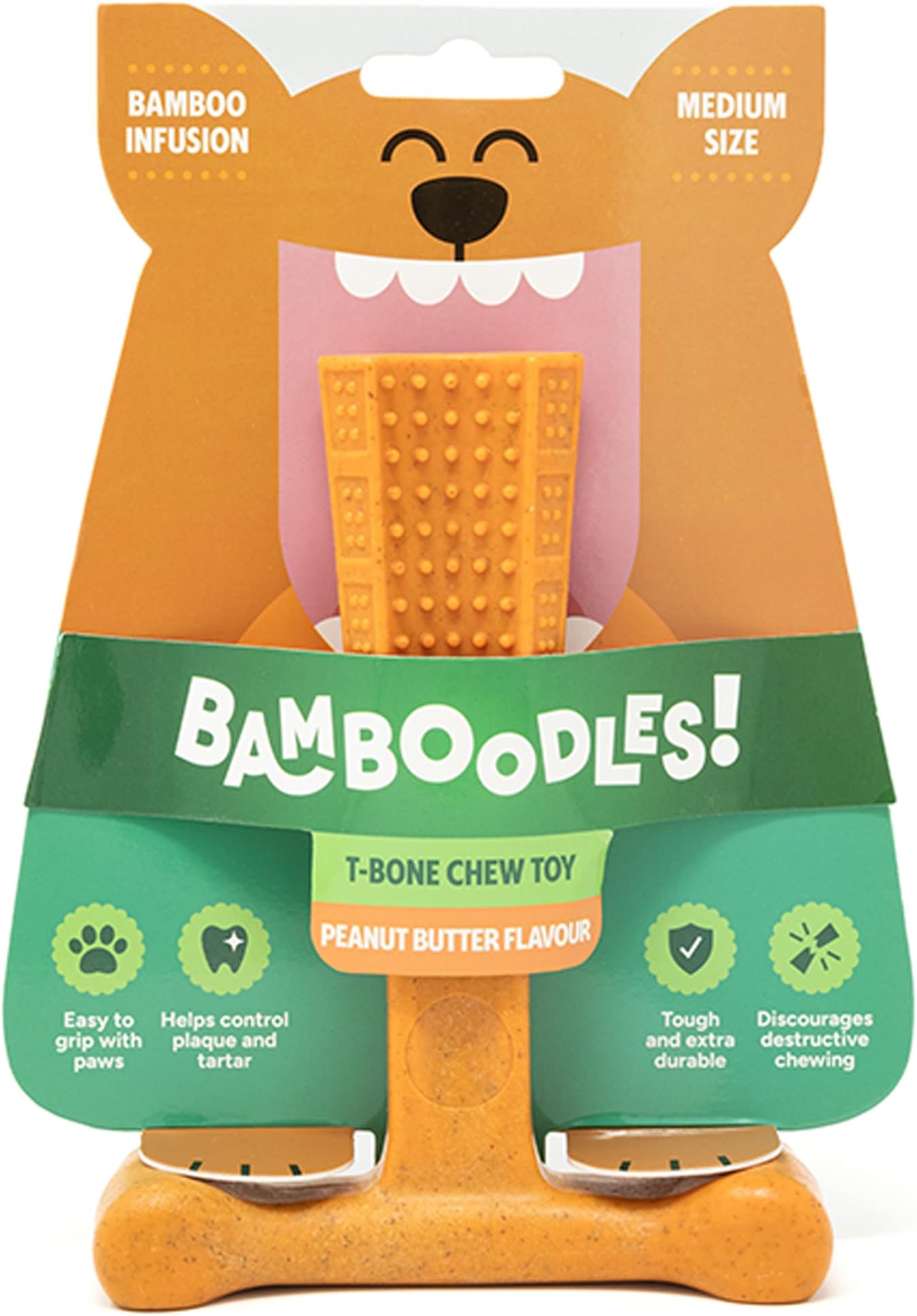 Bamboodles T-Bone Dog Chew Toy – Medium | Peanut Butter Flavour | Long Lasting Natural Chew Stick for Medium Dogs | Durable and Safe Dog Chew for Daily Gnawing Fun