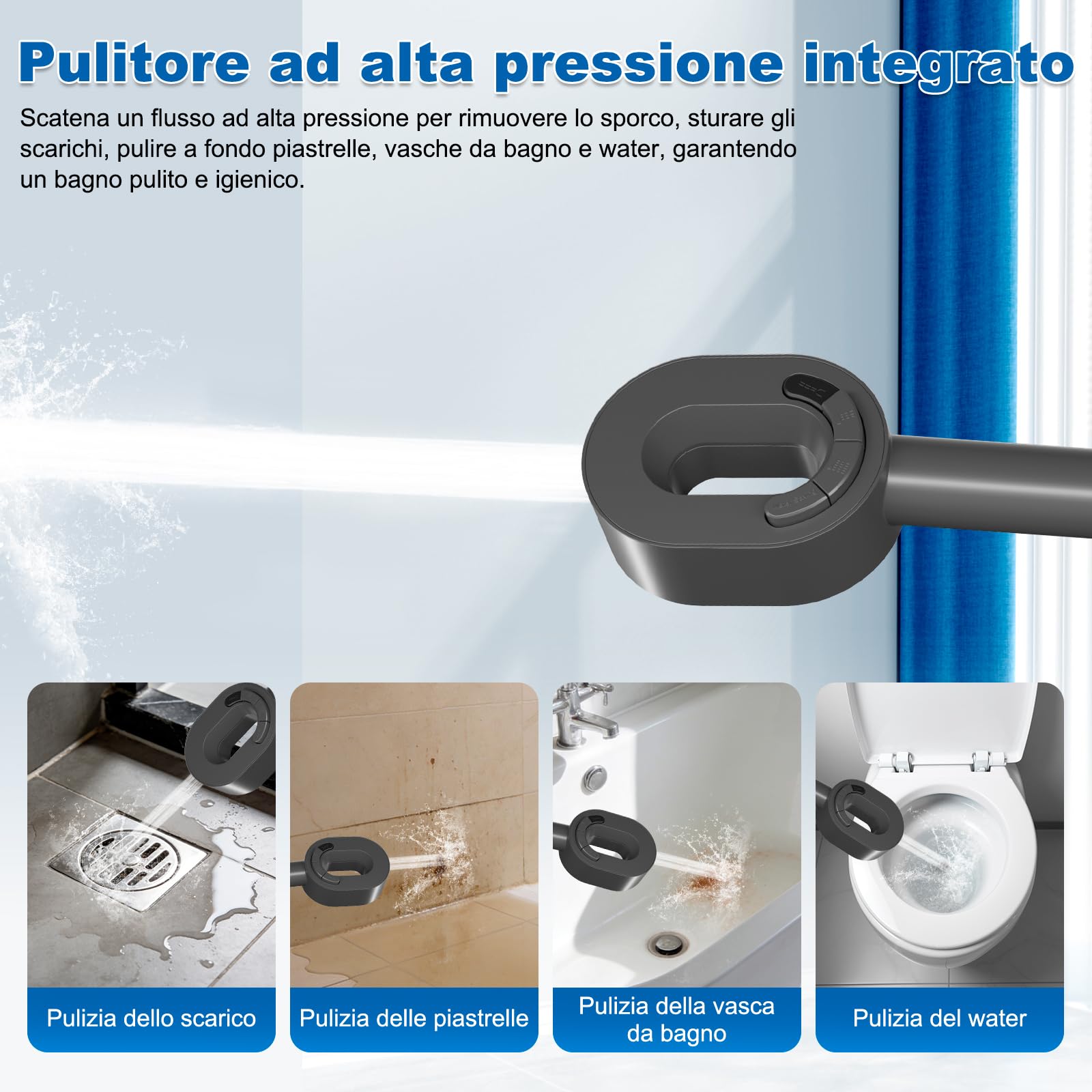 Hibbent Soffione doccia con tubo da 1,5 m e filtro a 20 livelli, soffione doccia ad alta pressione con funzione di arresto per acqua dura, 5 tipi di getto, doccetta contro calcare e cloro – grigio