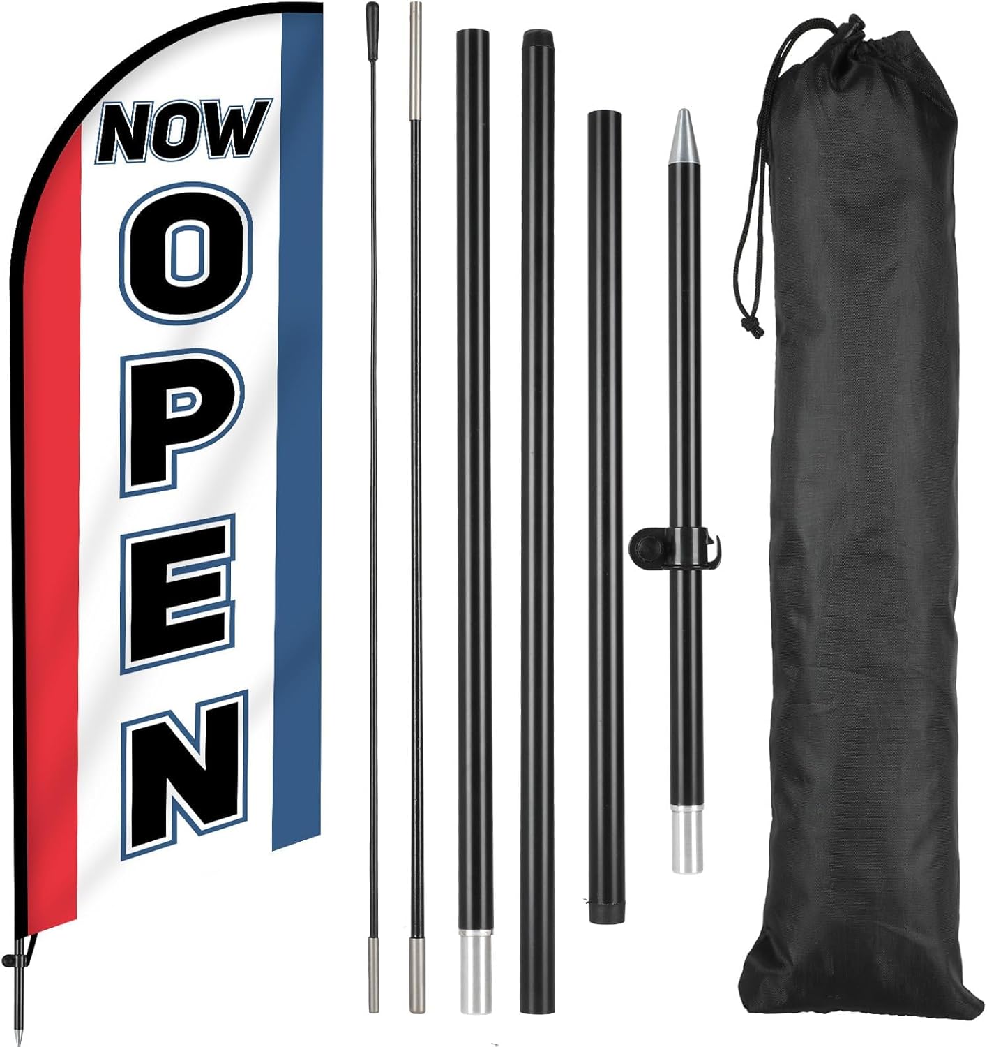Open Feather Flag for Businesses Now Open Themed Swooper Banner Sign with Carbon Fiber Pole and Advanced Ground Stake Portable Bag Advertising Flag Banner for Business Advertising Outside