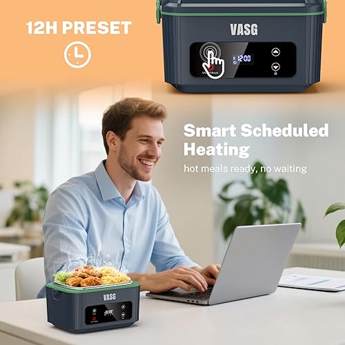 Miniatura 5 de VASG Lonchera térmica inalámbrica para adultos, lonchera eléctrica de 1.2 L con calentamiento rápido envolvente de 360, calentador de alimentos