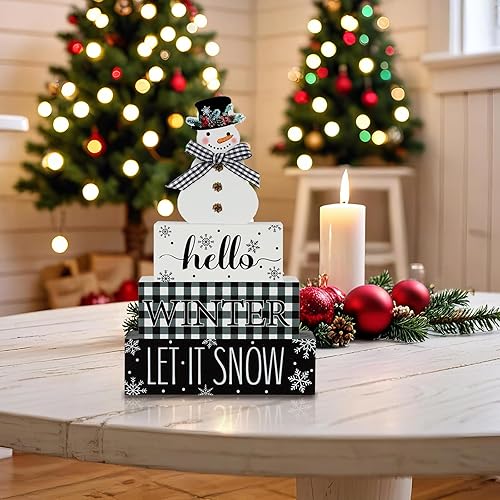 Miniatura 5 de 4 piezas de decoración de mesa de Navidad, muñeco de nieve, decoración de mesa de madera, bandeja escalonada, decoración de bandeja de Navidad,