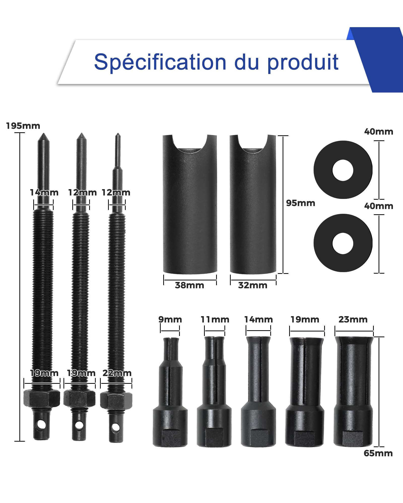 Velo Extracteur de Roulements Interieur avec valises moulées par soufflage Arrache Roulement avec 5 Pinces(9-23mm) pour Roulements Vélo, Roulements à Aiguilles, Roulements Boîte Vitesses...