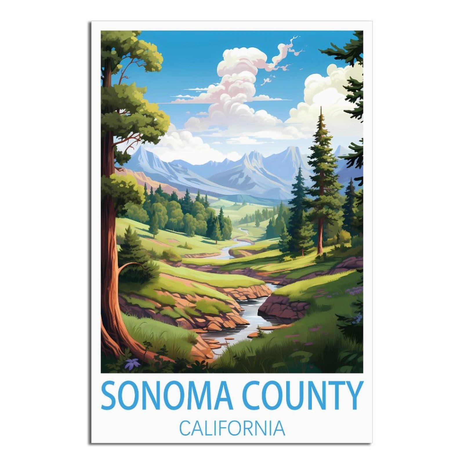 iPuzou Sonoma County California Vintage Travel Poster 08x12inch(20x30cm) Canvas Wall Decor, Wall Art Posters Prints Paintings Pictures