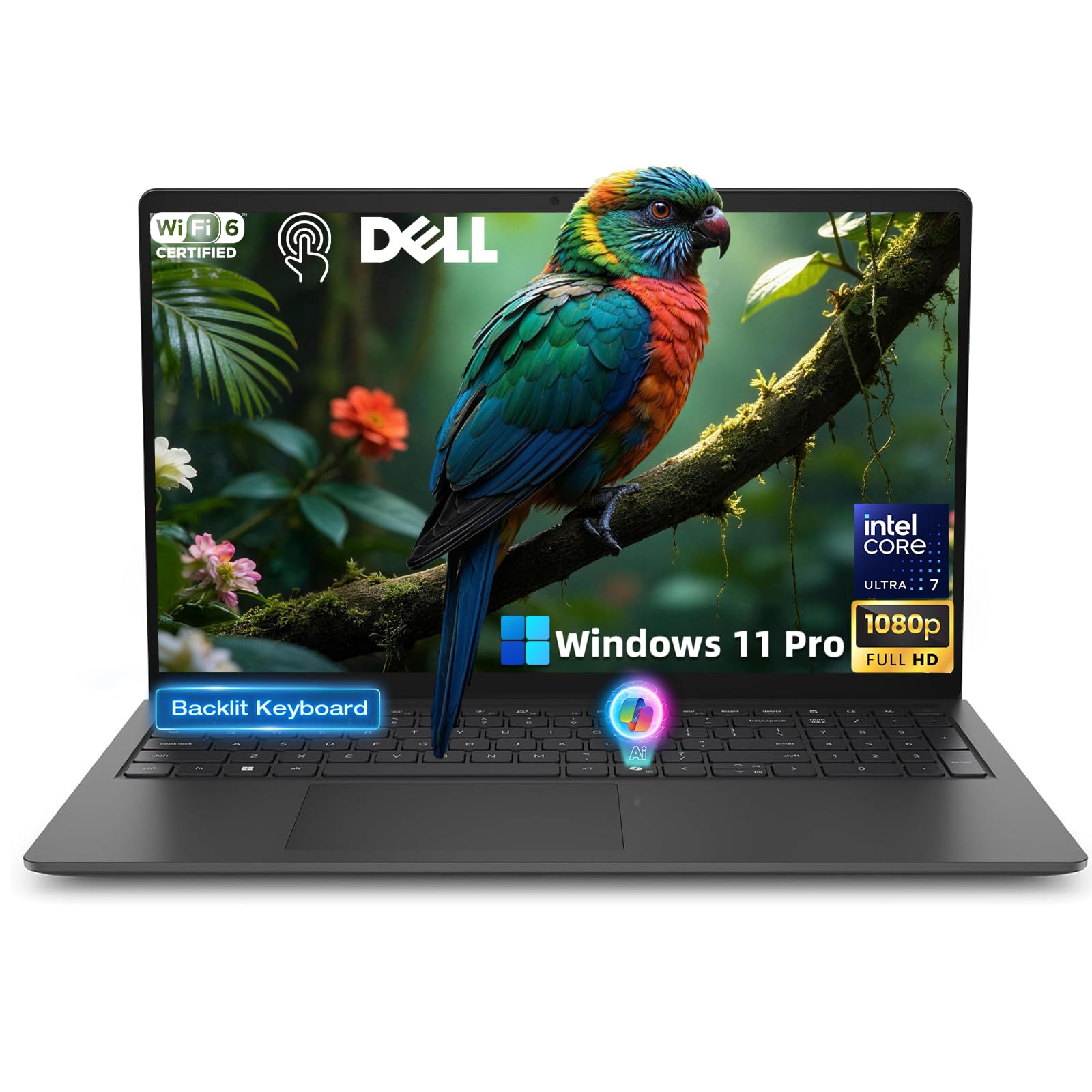 Dell 15 Touchscreen Laptop, Intel Ultra 7 255U AI CPU, 32GB RAM, 1TB SSD | 15.6" FHD Anti-Glare Display, Backlit Keyboard, Copilot Key, Windows 11 Pro, Wi-Fi 6, HD Webcam, Business and Student Laptop