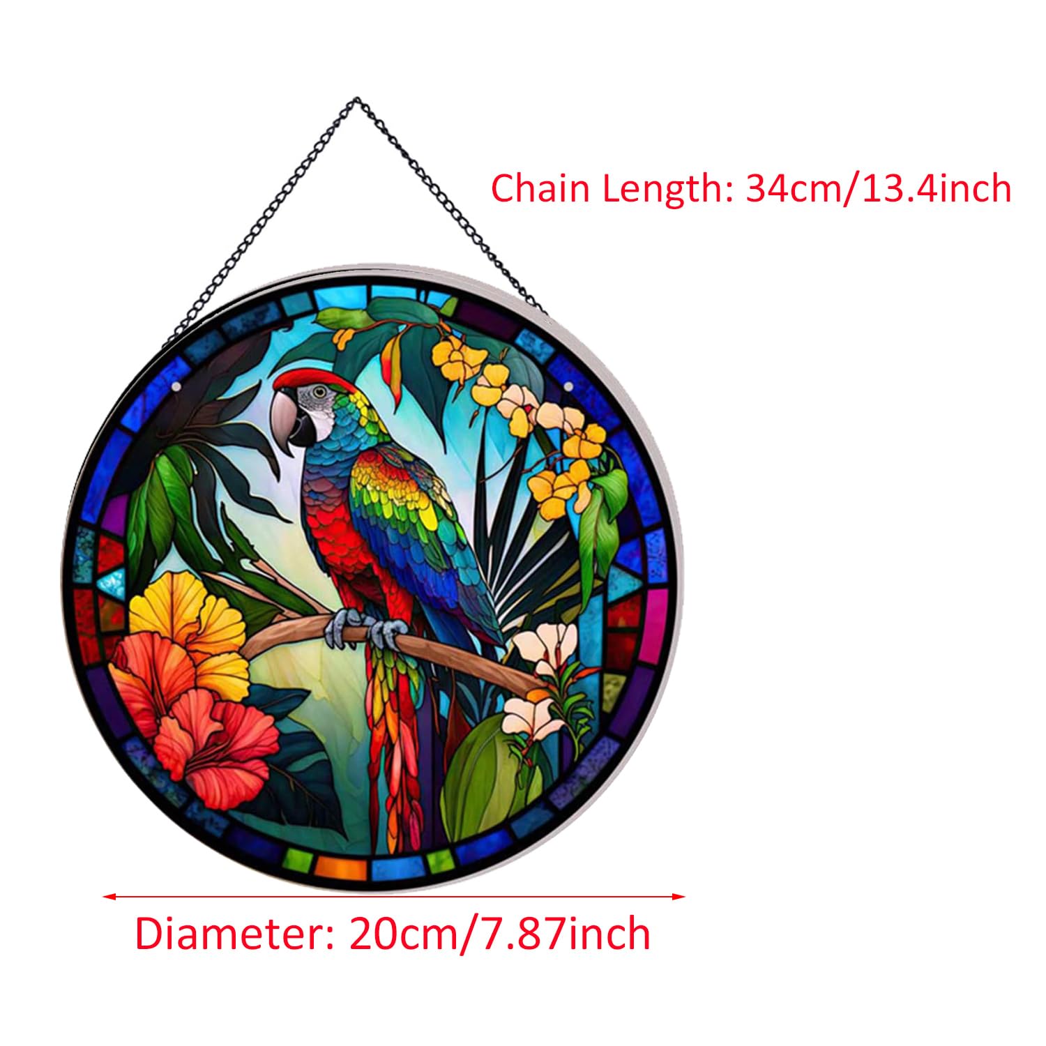 Payutou Parrot and Flower Suncatcher Stained Glass,Hanging Stained Glass Suncatcher for Windows,20cm/7.87inch Hand-Painted Sun Catcher Garden Hangings Halloween Fall Christmas Decor for Home - Image 2