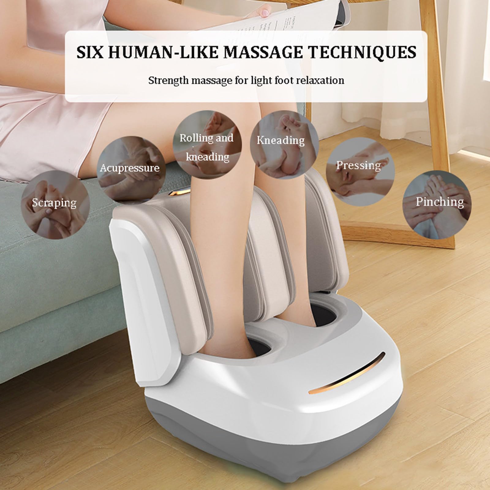 Masseur de pieds et mollets avec chaleur, vibration, shiatsu, pétrissage et pression d'air pour soulager la douleur et la circulation, 6 techniques de massage, 6 niveaux d'intensité