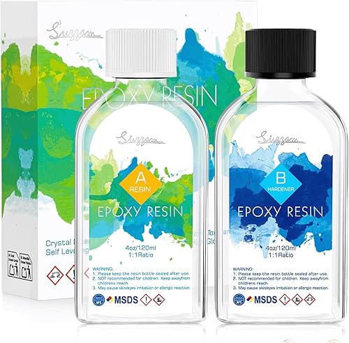 Suzzam Resina epoxi de 8 onzas, sin amarillamiento y sin burbujas, relación de mezcla 11, resina transparente de 2 partes para fabricación de joyas,