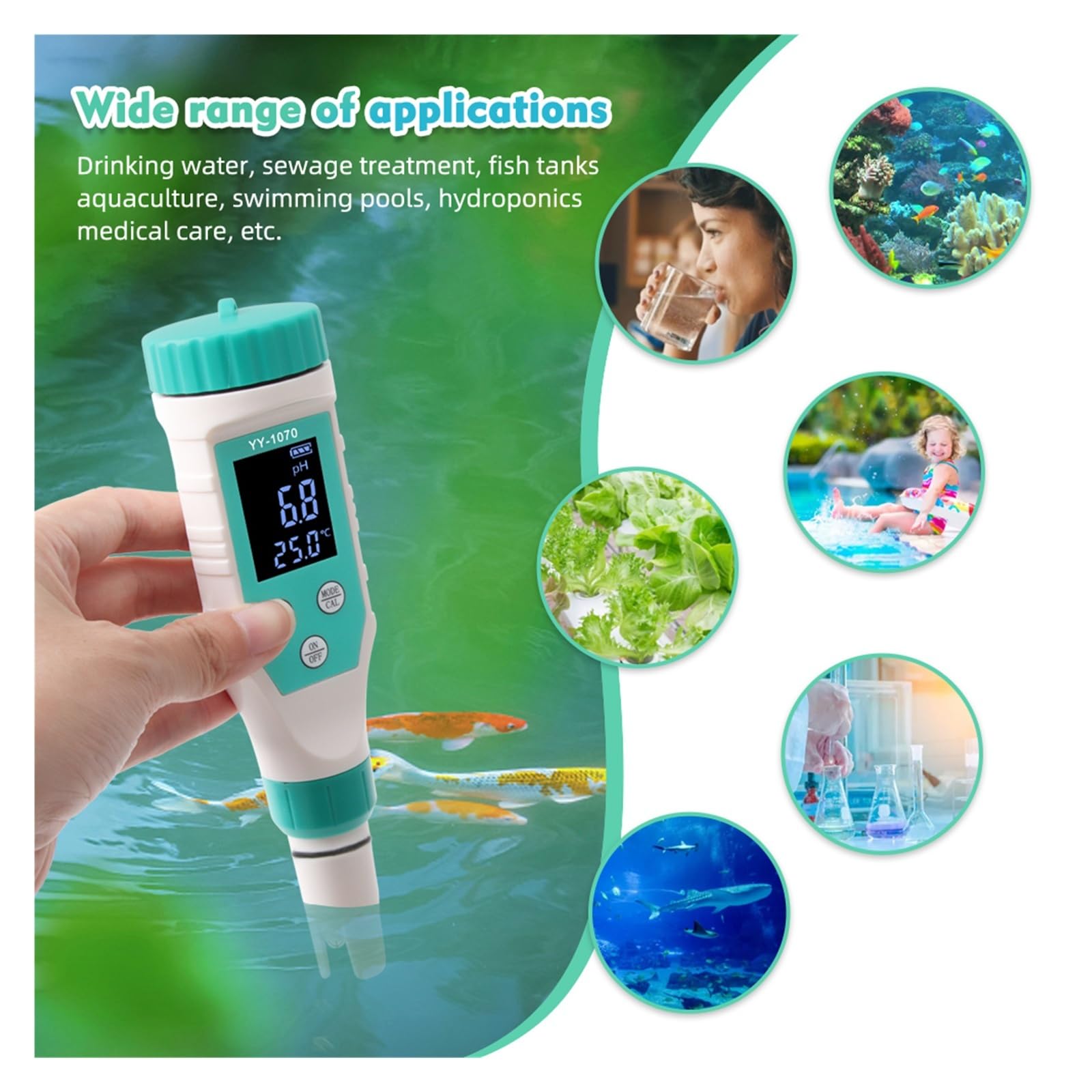 Medidor digital de cloro y pH 7 en 1, medidor de sal, ORP, TDS, CE y temperatura, analizador de calidad del agua.