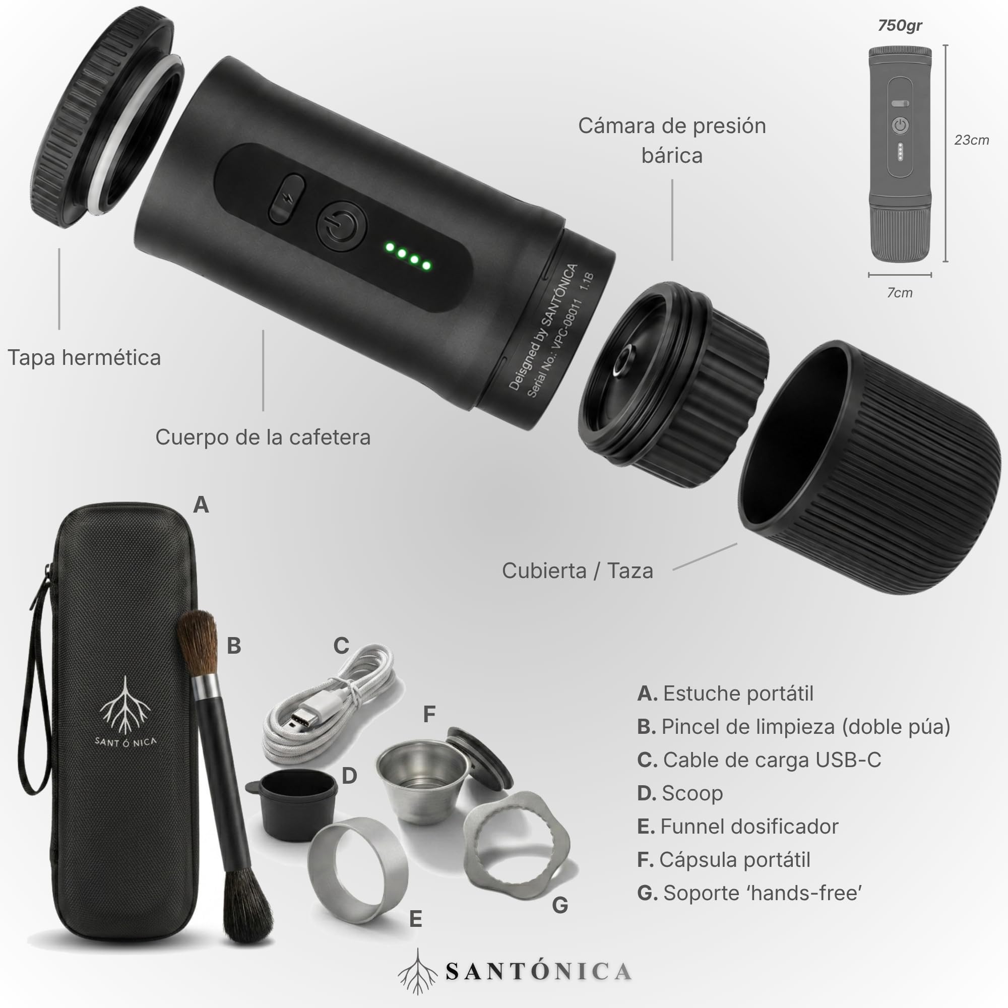 Cafetera Portatil Capsulas 2 En 1 Y Cafe Molido, Cafetera Capsulas Portatil 20 Bar Con Calentamiento Y Carga Rapida USB C, Compatible Con Capsulas Para Viaje