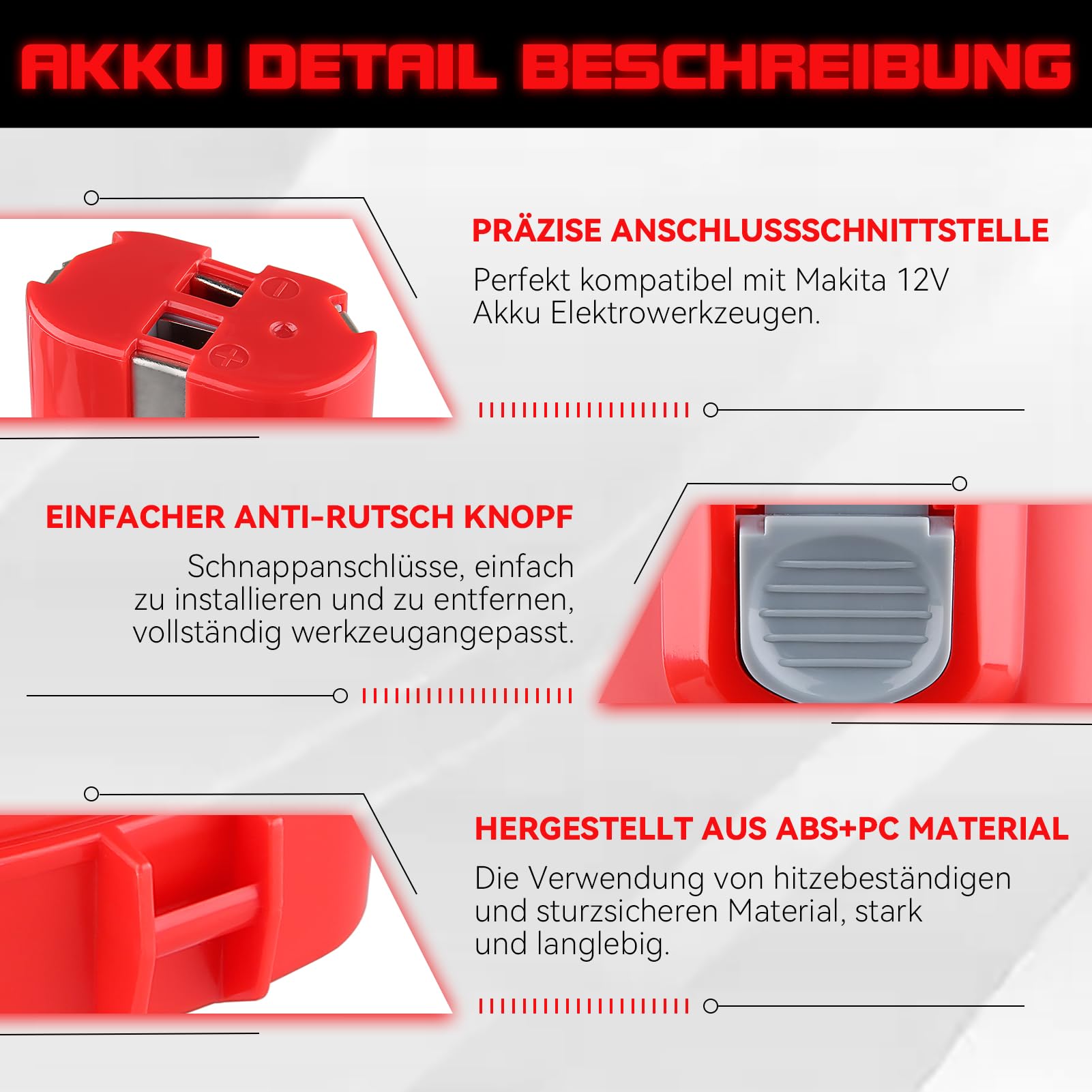 VANTTECH 2 Stück 12V 4,8Ah NI-MH Ersatz für Makita Akku 12V, Kompatibel mit 1220 1222 PA12 1233S 1234 1235 1235B 1235F 192696-2 192698-8 192698-A 193138-9 193157-5