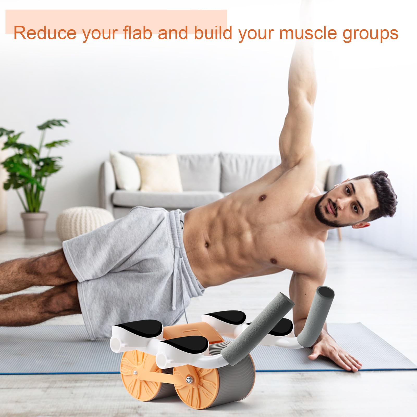Rebound Aabdominal Wheel, Rullo per addominali, per addominali, per addominali, con supporto per gomiti, per uomini e donne, doppia ruota stabile