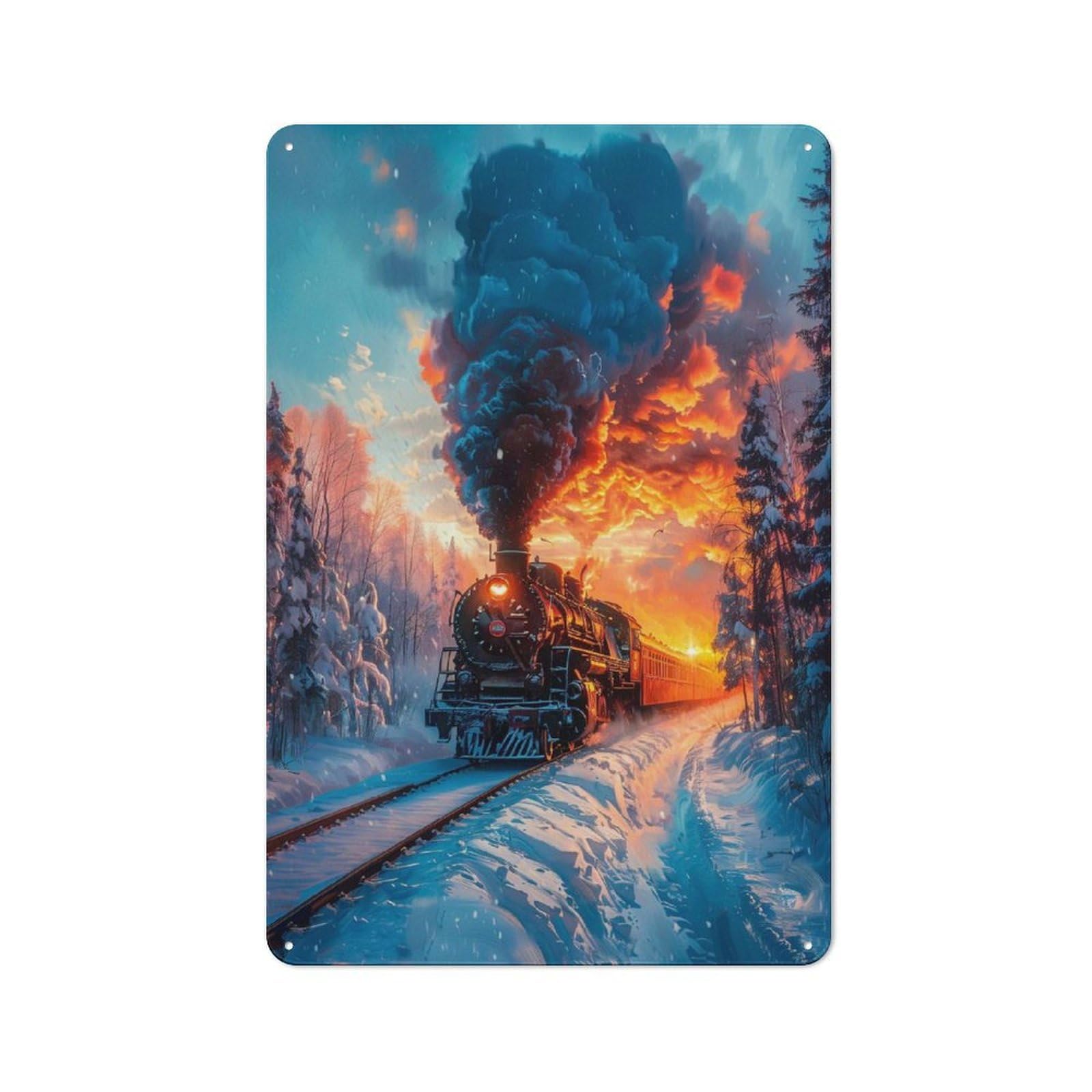 Junmoney Steamtrain Sunset Metal Wall Sign 30X20cm Featuring For Home Bar Wall, For Themed Interiors In Home Bars And Entertaining Spaces