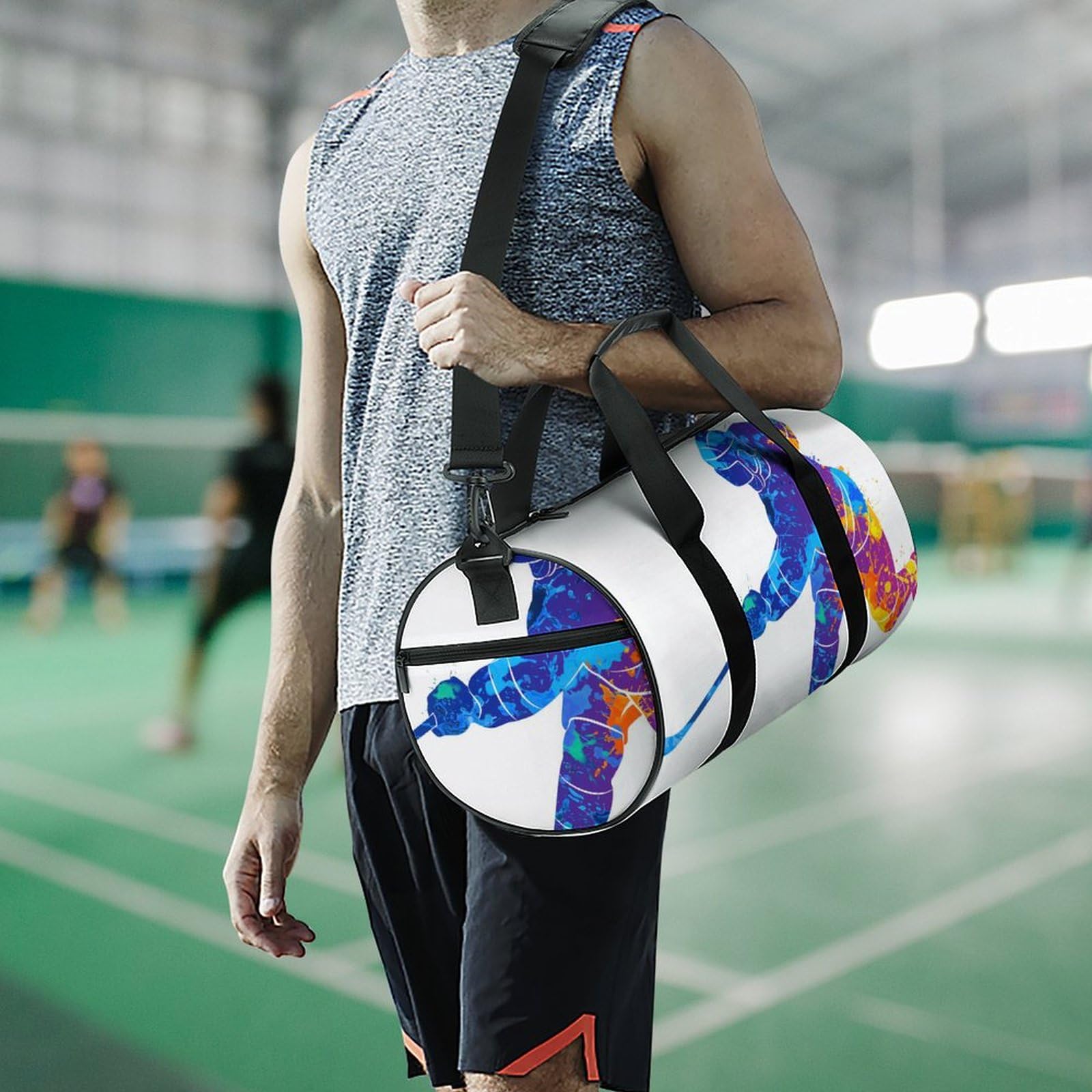 Joueur De Hockey Sac De Sport Gym Sac De Voyage Sac Week-End Duffel Bag pour Camping Randonnée Voyage 45x23x23cm
