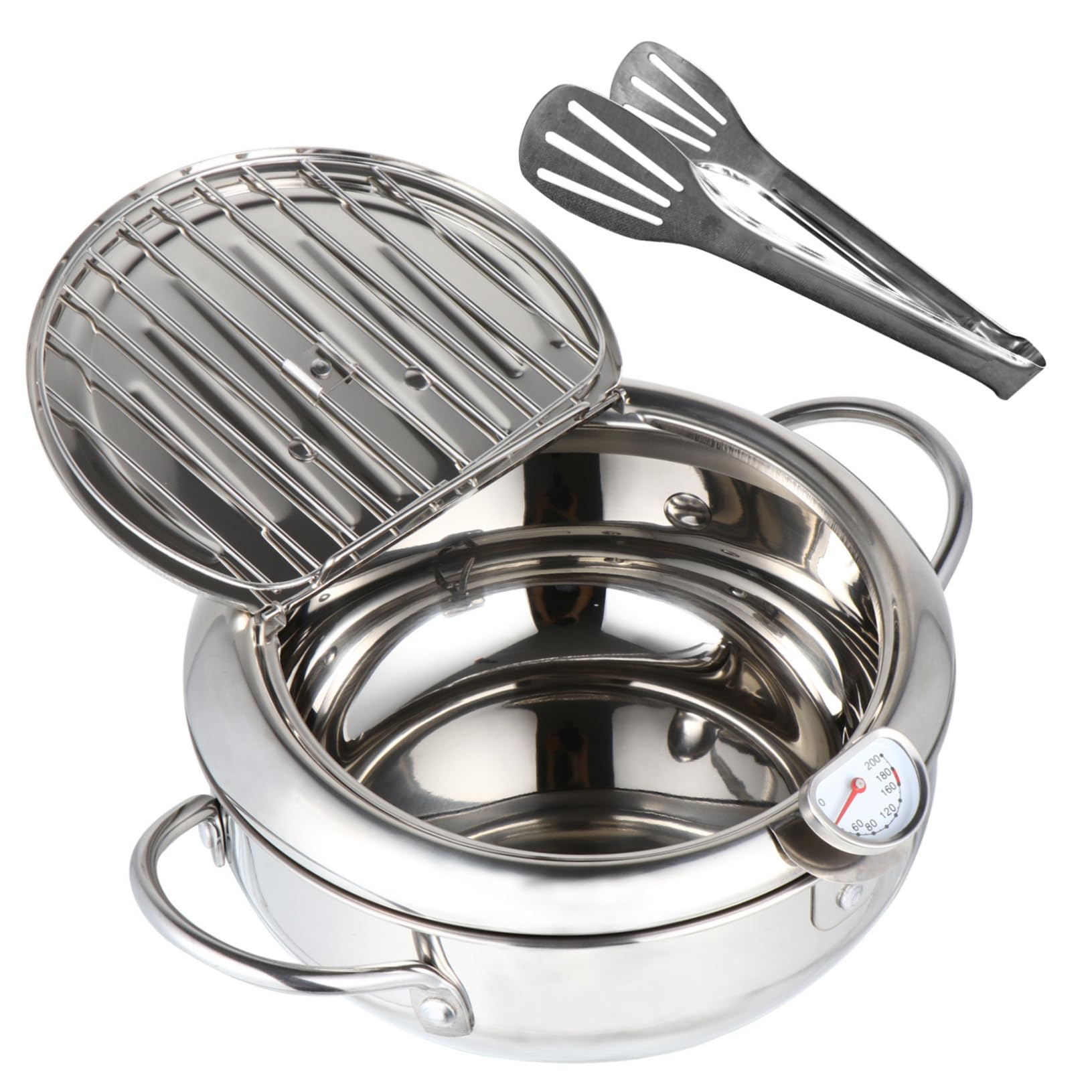 ABOOFAN 1Set Japanese Style Deep Fryer Pot with Thermometer Nonstick Frying Pan for Gas Electric Stoves Includes Oil Drainer Rack Portable Easy to Clean Deep Frying Pan