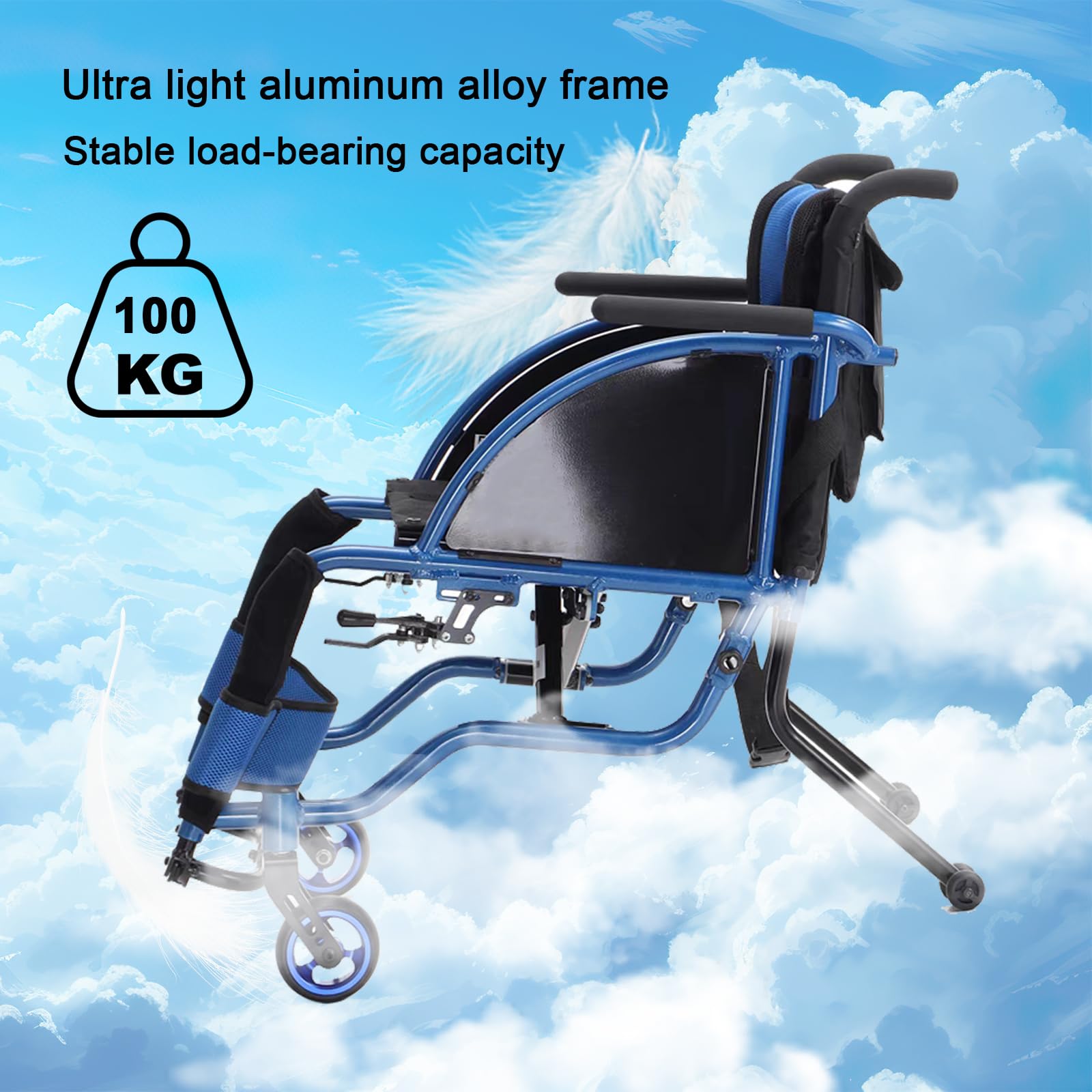 Silla de Ruedas Plegable superligera con Marco de Aluminio,Silla De Ruedas Deportiva Todo Terreno,Silla De Ruedas De Aluminio,Silla De Ruedas para Adultos con Antivuelco(Seat Width 38cm/15in)
