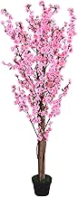 Decovego Pesco Pianta Albero Artificiale con Fiori 160cm con Legno Naturale