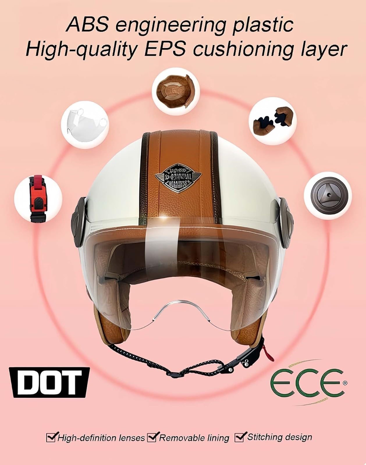 Kask motocyklowy Bluetooth na twarz kask motocyklowy skuter ECE certyfikowany retro motocykl kask motorowerowy dla dorosłych z osłoną przeciwsłoneczną dla mężczyzn i kobiet