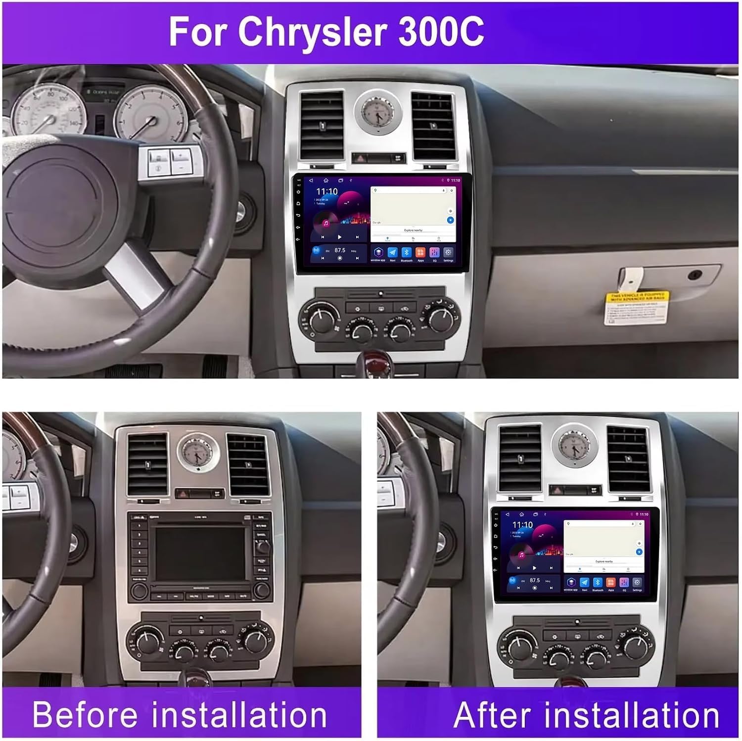 ,A1 1g+32g,Radio dotykowe Android 15 9" IPS do C-hrysler Aspen 300C 2004-2011 z bezprzewodowym CarPlay, Android Auto, GPS, Bluetooth, OBD2, DVR, DSP