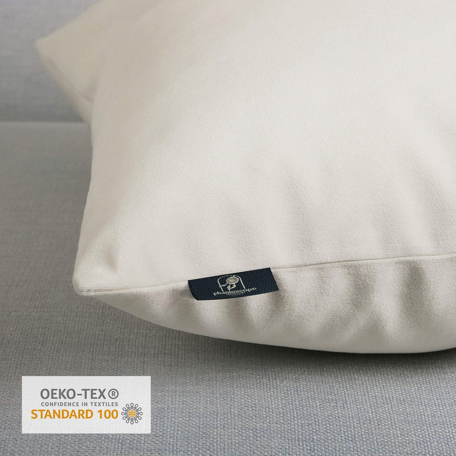 Phantoscope Pack of 2 Velvet Decorative Throw Decorative Pillow Cover Soft Solid Square Cushion Case for Couch Off White 18 x 18 inches 45 x 45 cm