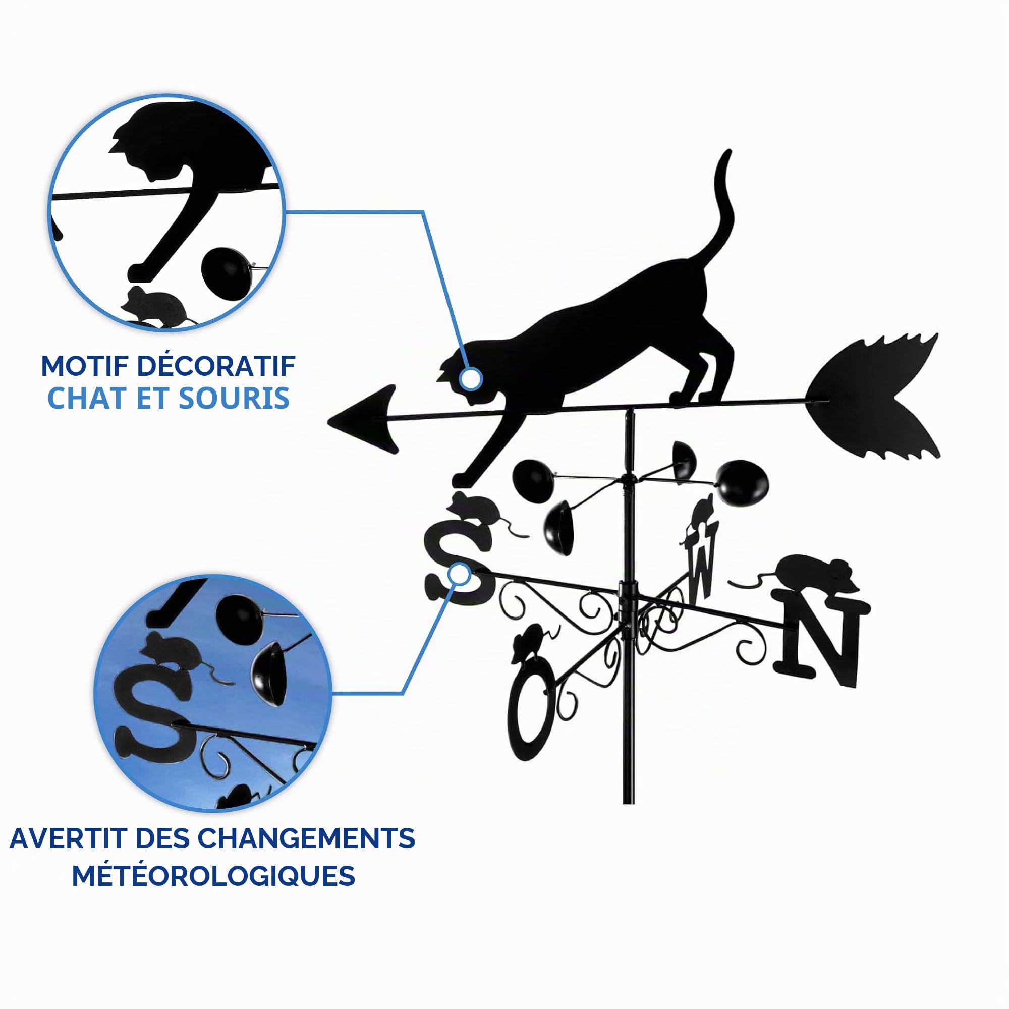 Maximex Girouette Chat, Métal verni, 50 x 170 x 40 cm, Noir