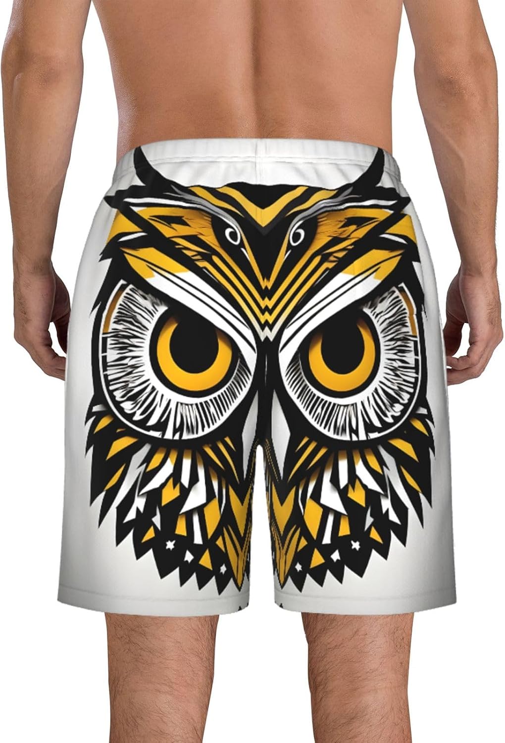 Cute Owl Pattern Print Mens Casual Shorts Drawstring Summer Beach Stretch Shorts Novelty Swimtrunks