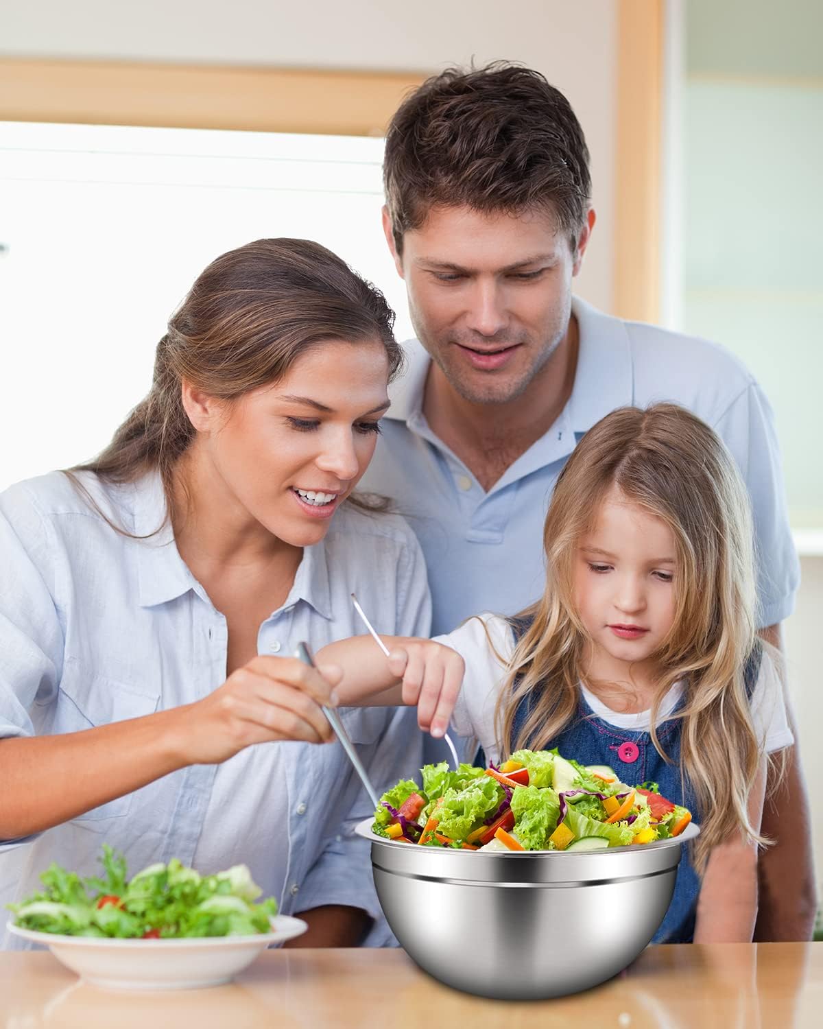 Set di 7 ciotole in acciaio inossidabile con coperchi colorati, ciotole miscelatori, insalatiere, impilabili per riporre minimi, cottura essenziale, utensili da cucina