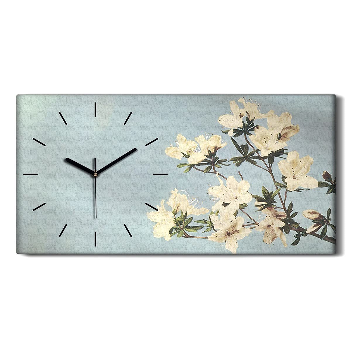 Horloge sur toile déco salon moderne motif floral asiatique silencieux 60x30cm
