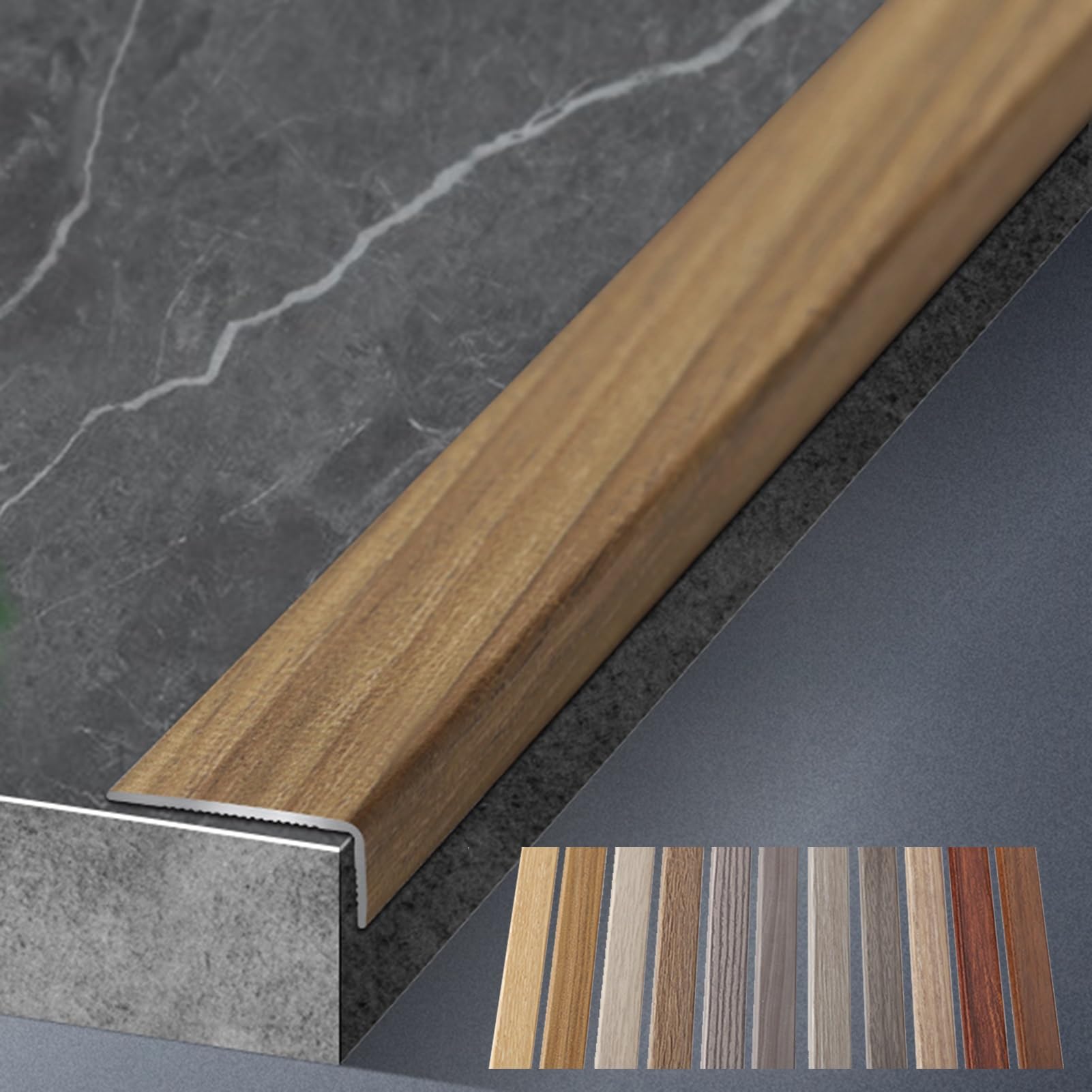 Listwy przypodłogowe, Listwa wykończeniowa podłogowa ze stopu aluminium z usłojeniem drewna, listwy przejściowe progowe do podłóg drewna/płytek/winylu(Style 2,20mm (0.8in) Wide)