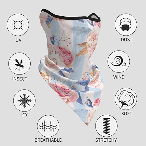 Miniatura 5 de Bufanda con estampado de rayas de flores, protección UV, pasamontañas, resistente al viento, bandana para deportes al aire libre, transpirable,