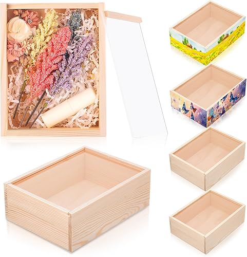 Miniatura 1 de Thyle 6 cajas de madera sin terminar, pequeñas cajas rectangulares de madera con tapa para suministros de regalo de fiesta de cumpleaños (7.8 x 6 x