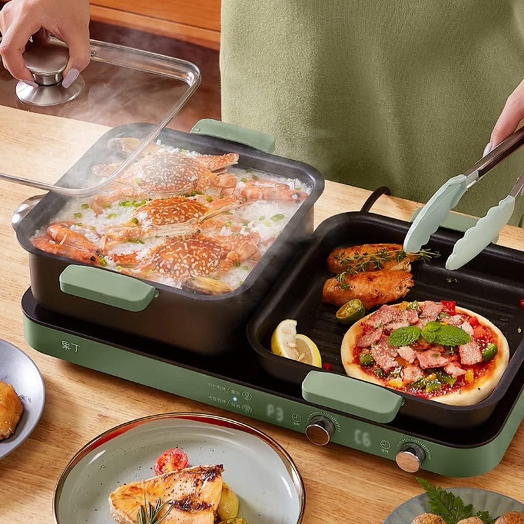 hot Pot Household Multi-Function Barbecue Hot-Pot All-in-one Pot 7-Speed Firepower Adjustment Electric Grill Barbecue Pot stockpots (Color : Green)