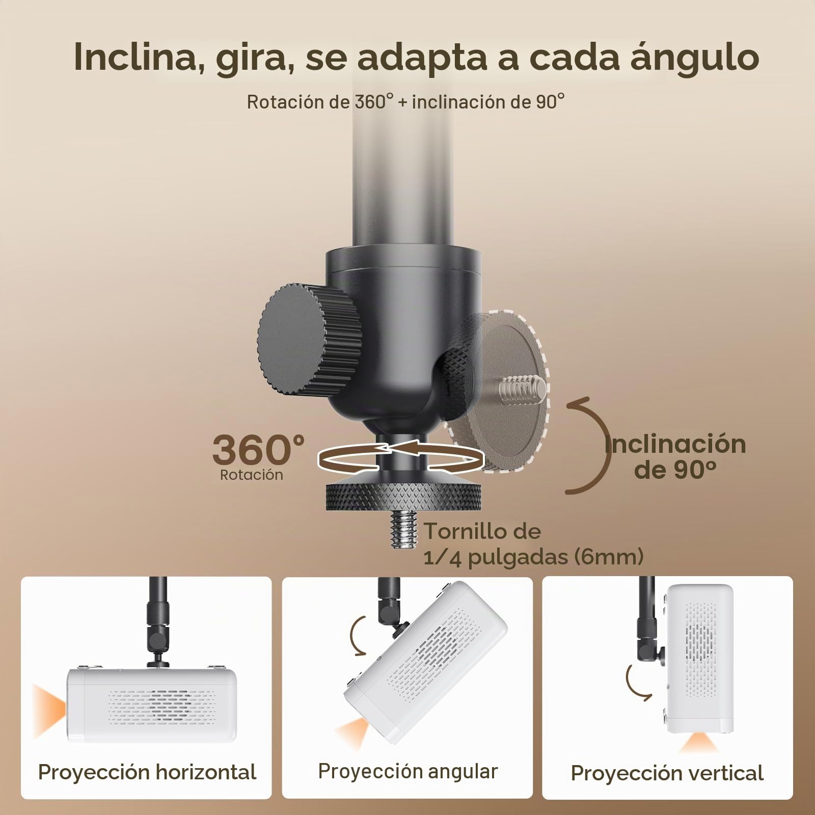 Aurzen Soporte de Techo para proyector, Giro de 360° e inclinación de 90° | Ajustable de 9 a 15", rosca de 6,35 mm, compatible con la mayoría de los proyectores, incluidos Aurzen, Epson y Yaber.