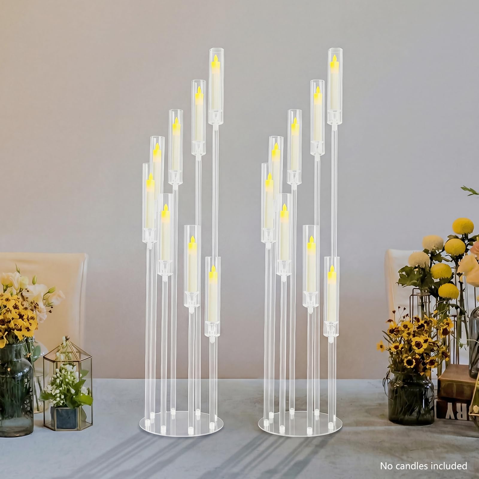 Juego de 2 candelabros acrílicos transparentes con 8 brazos para