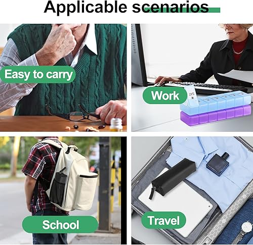 Miniatura 5 de Pastillero desmontable de 7 días, caja de almacenamiento de PP de 14 compartimentos, caja de medicina de viaje sin BPA con bolsa impermeable,