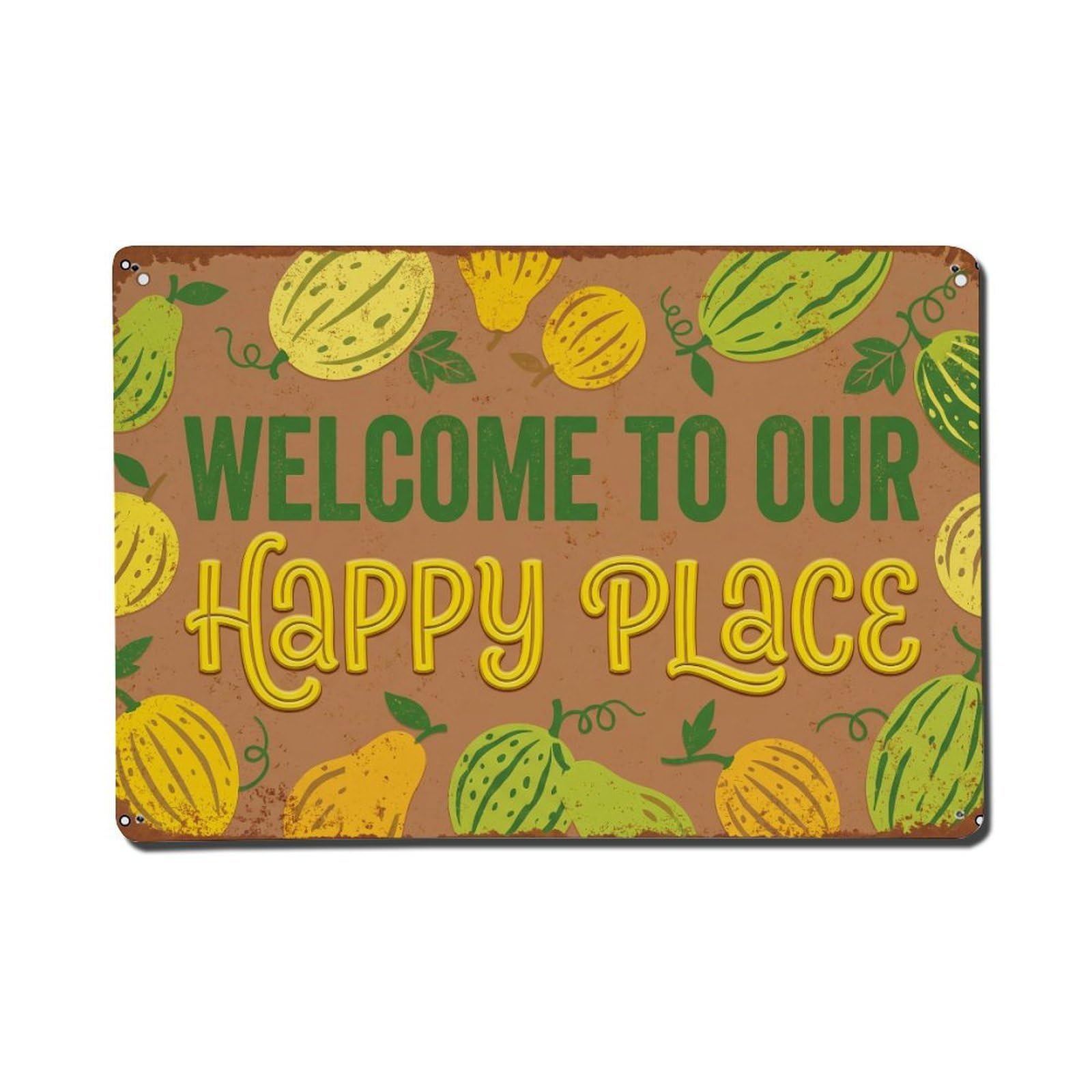 Welcome To Our Happy Place Pepino Garden 1 Metal Tin Sign Plaque Wall Decor for Cafe, Club Bar, Office, Home Garden Metal Poster 8x12Inch
