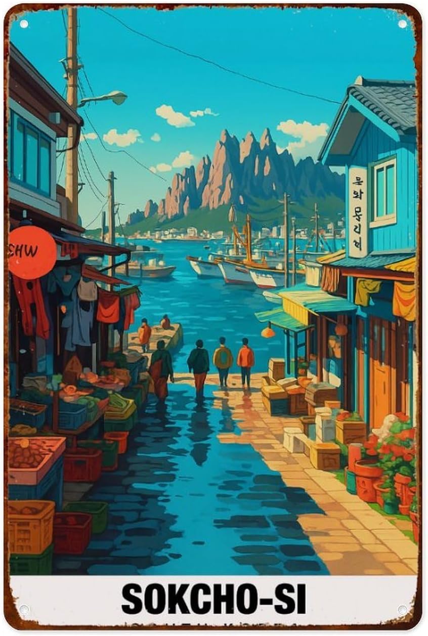 XIAJVS Sokcho-Si, Korea - Coastal & Mountain Metal Aluminum Signs Retro Wall Decor 8X12 Inch for Living Room Kitchen Farm Bedroom Bathroom Decoration Posters