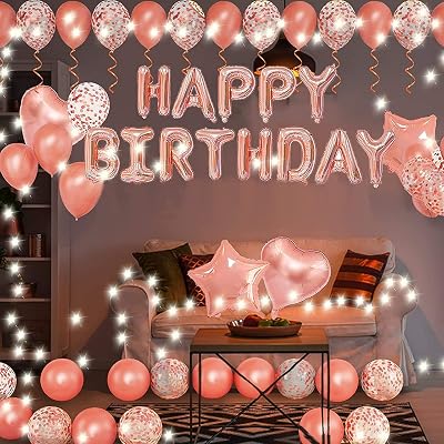 Theme My Party Rose Gold Birthday Decorations Party Supplies Set, Balloons, Banner Birthday Party - Princess Party - Bal