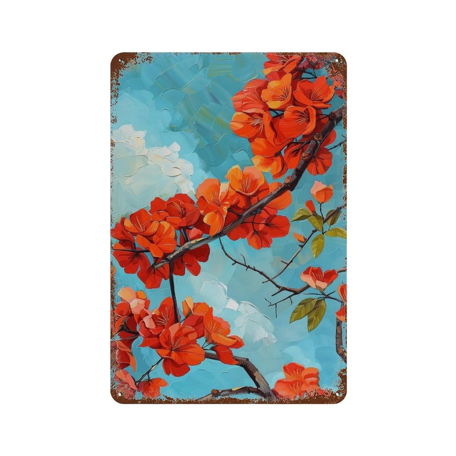 Wihyrtui Style Textured Realistic Blue Sky Flame Foliage Vista 04 Wall Retro Iron Metal Tin Sign Vintage Art Poster Modern Home Cofffee Club Art Bar Shop Decor 30X20cm