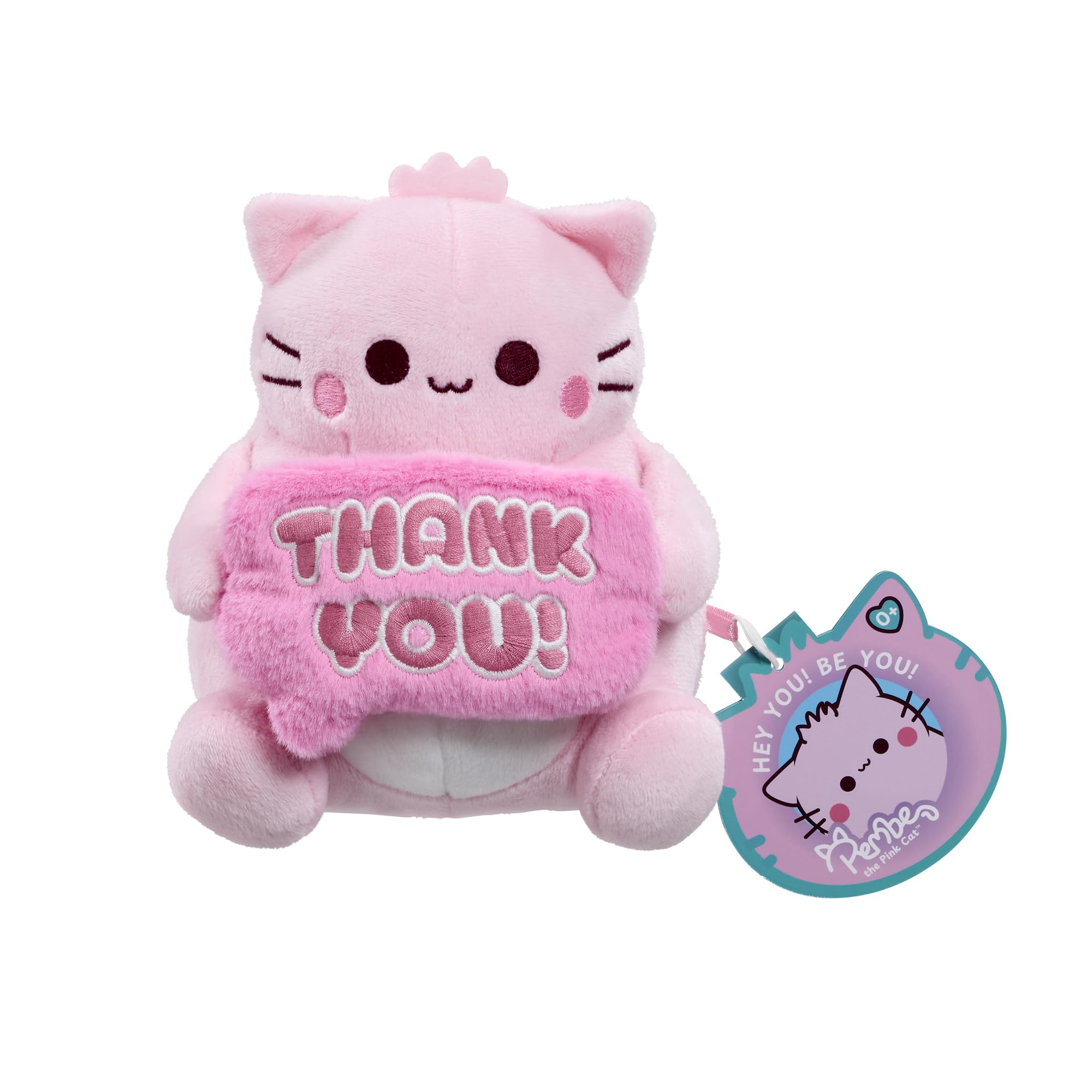 Rainbow Designs Pembe Thank You Pink Cat Soft Toy, 15cm Kawaii Plush holding Star, Cute Collectable Gift for Kids & Adults, Soft Fabric Stuffed Animal, Positive & Uplifting Small Plushie